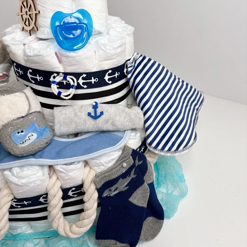 Ship Diaper Cake, Shark Diaper Cake